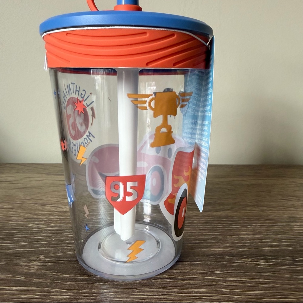 Disney Pixar Cars Lightning McQueen 15 Oz Straw Cup Spill Proof Sippy Gift Race - Picture 4 of 6